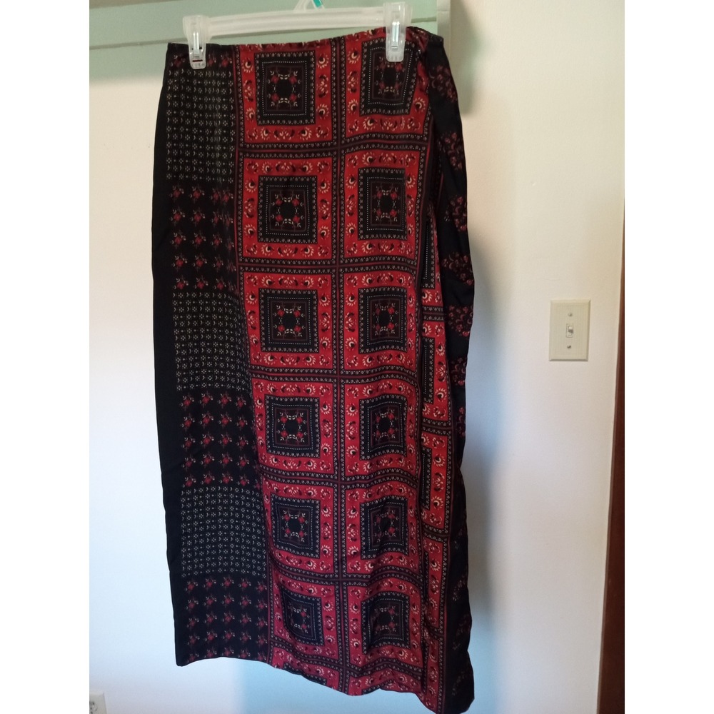 Studio C Vintage Red Black Bandana Patchwork Wrap Maxi Skirt Made in Canada 16